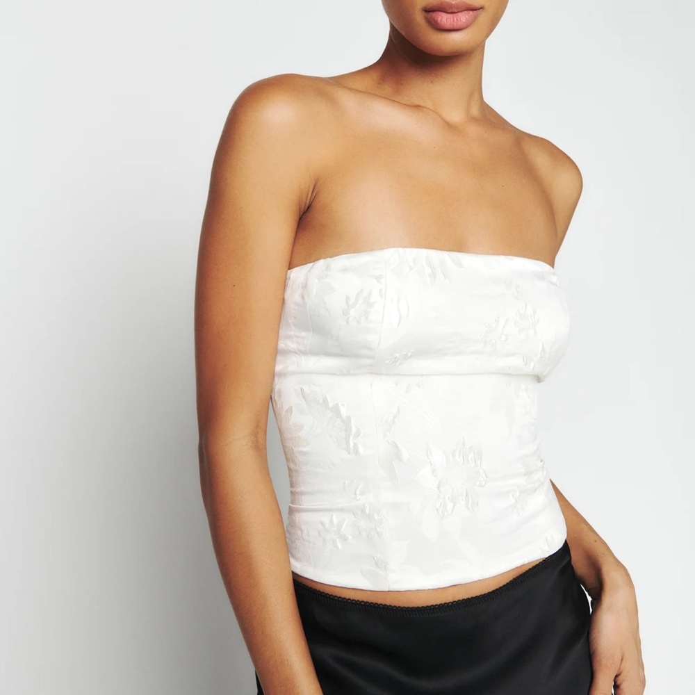 NWT Reformation Strapless Giorgia Top in White Floral Brocade